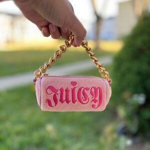 Vintage Juicy Couture Micro Pink Velour Barrel Bag with Gold Heart Charm 💖💕 Y2K